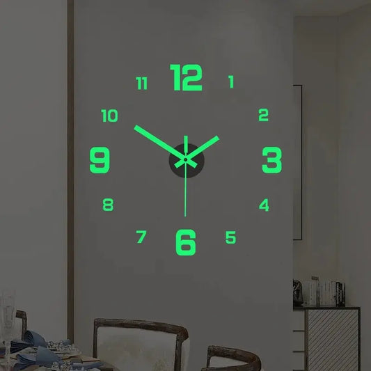 EW Creative Simple Luminous Digital Clock European Style DIY Silent Wall Clock Study Living Room Punch-Free Wall Sticker Cloc