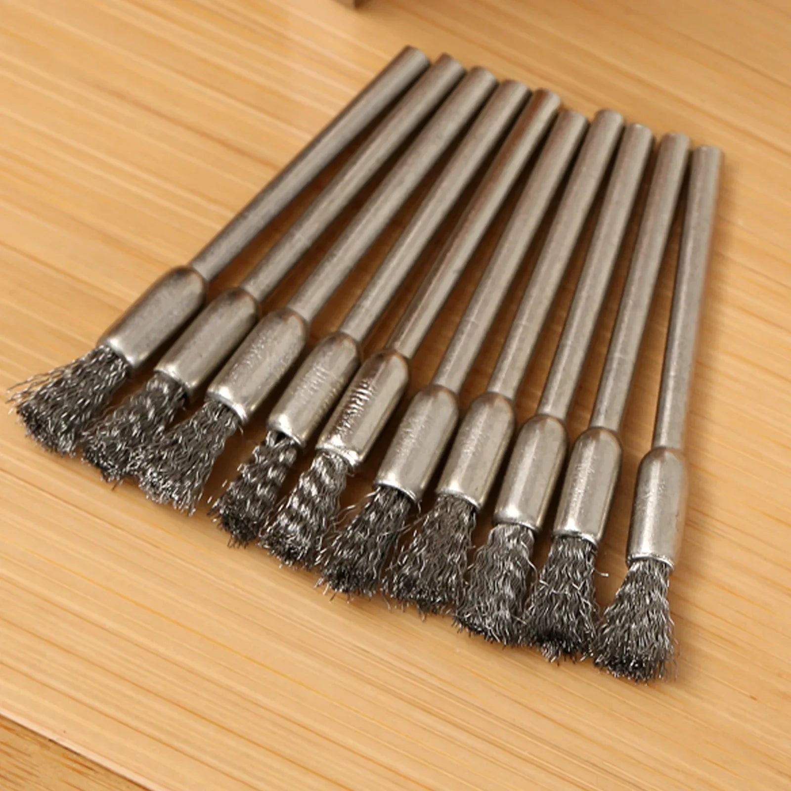 5/10pcs Pencil Brushes Stainless Steel Mounted Wire Wheel Mandrel Set Dremel Accessory Rotary Tools 3.17mm Shank Mandrel Silv