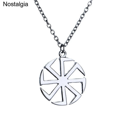 Nostalgia Slavic Kolovrat Pendant Wheel Amulet Pagan Wicca Jewelry Necklace Russian Talisman - Rhodium Plated