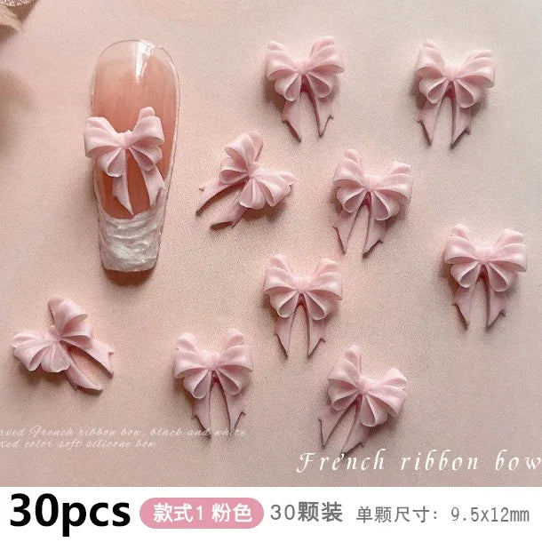 French Ribbons Colorful Resin Cute Bowknot Charm Leopard Print Bow Tie Nail Art Decorations Manicure Tools Accessories Wholes
