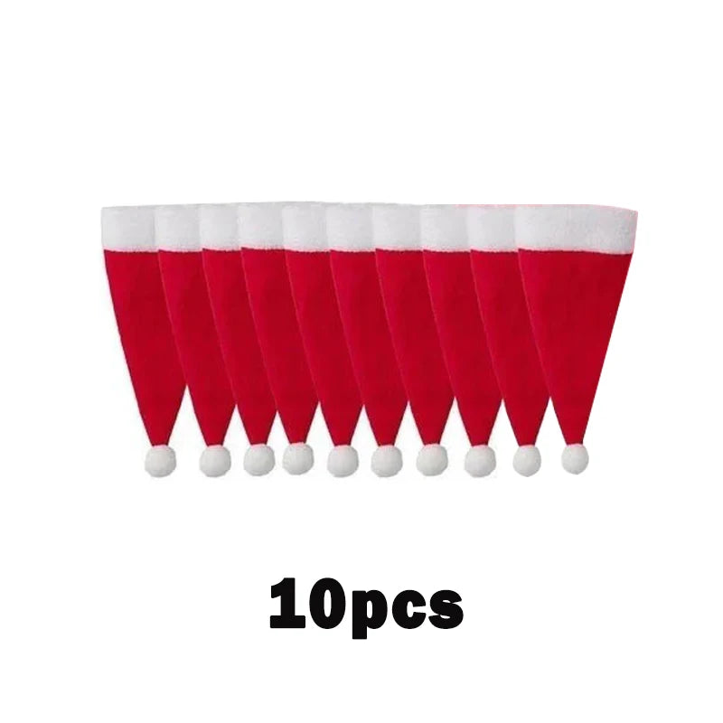 Merry Christmas 2023 Christmas Tableware Bag Holder Christmas Hat Fork Knife Cutlery Bag Christmas Decorations for Home - 10p