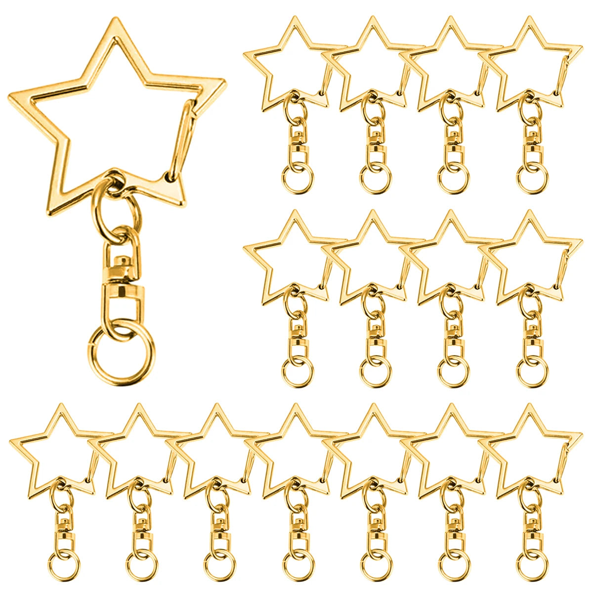 5/15/25/50 Sets Star Shaped Snap Keychain Lobster Claw Clasp with Hanging Buckle Jump Ring for DIY Crafts Jewelry Accessory G