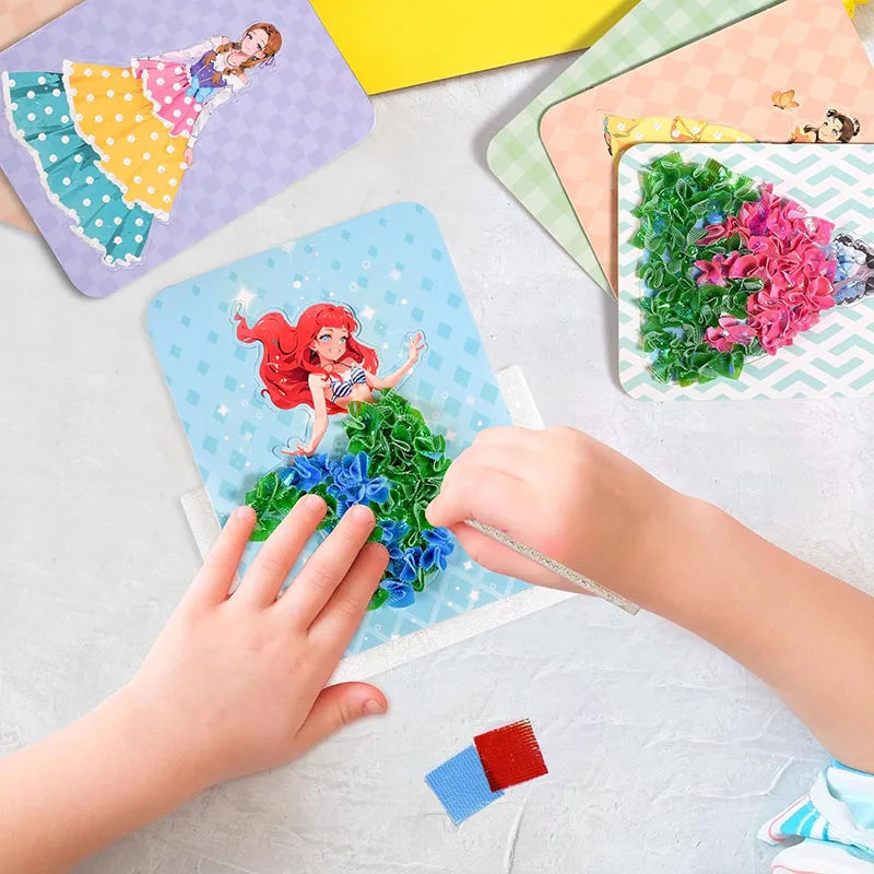 3-12pcs Sticker Cards Fabric Art Craze Poke Caft Toys Creative Puzzle Puncture Painting Poking Princess Dressing Game Childre