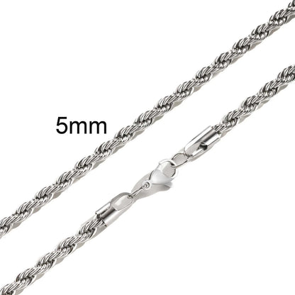 Punk Vintage Rope Chain Necklace for Men Women,Gold Color Stainless Steel Braided Twisted Chain,Hip Hop Casual Jewelry
