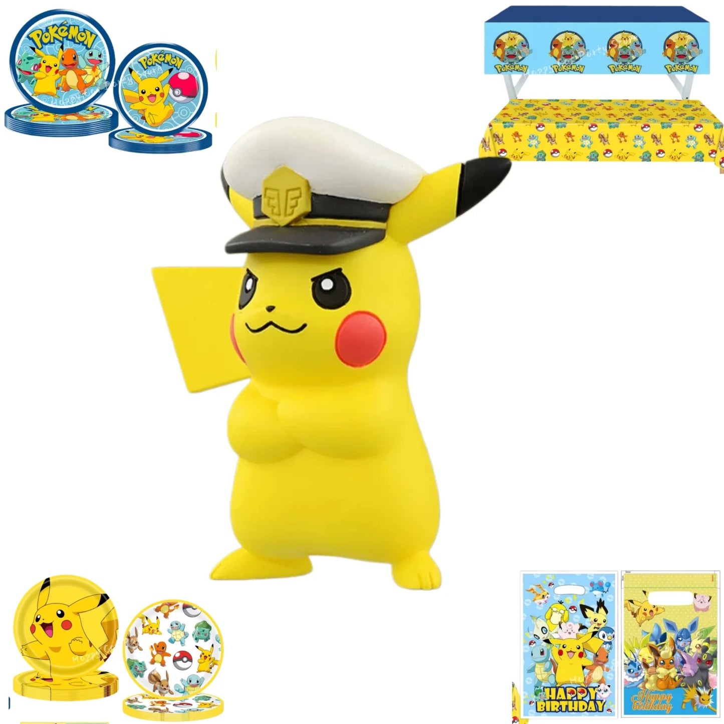 Decoration Pokemon Birthday Party Hats Pikachu Disposable Tableware Tablecloth Cup Plate Napkin Baby Shower Party Favors Poke