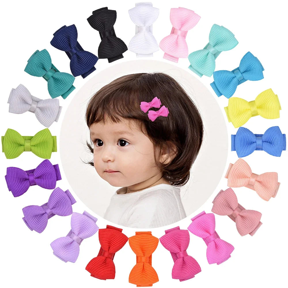 1.2 Inches Solid Colors Mini Hair Bows With Clip For Kids Girls Hairgrips Ribbon Covered Safety Bows Headwear Hair Accessorie