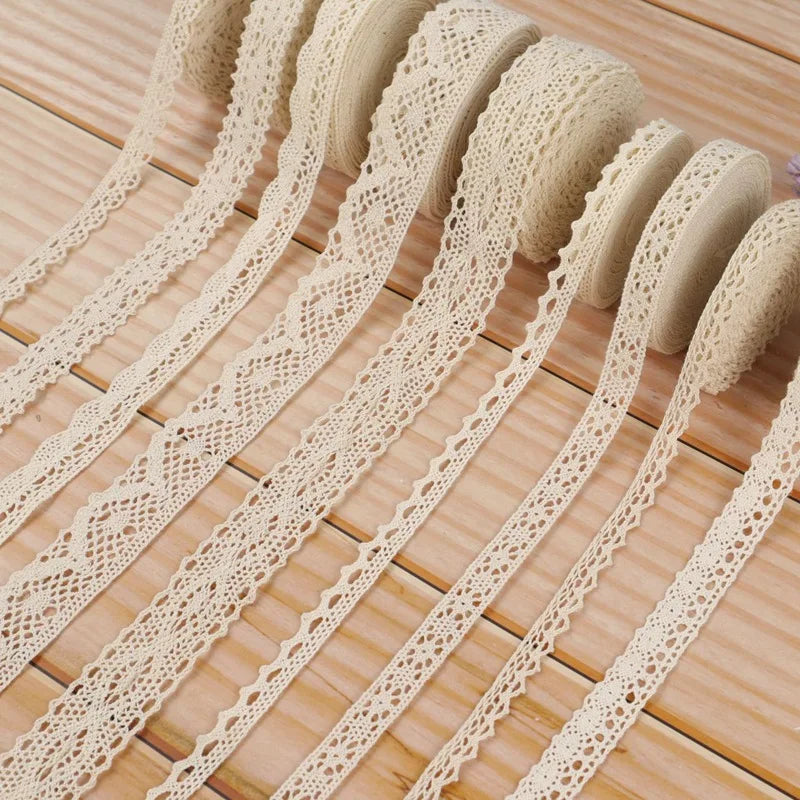 5M Cotton Lace Trim Sewing Crochet Lace Ribbon Beige Trim Lace Ribbon DIY Wedding Party Christmas Gift Decor Sewing Craft Sup