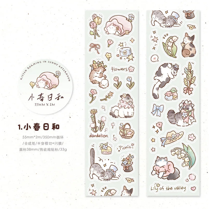 Kitten Synthetic Paper Flash Film Die Cutting Tape Cartoon Cute Children Gooka Decorative Sticker - 1