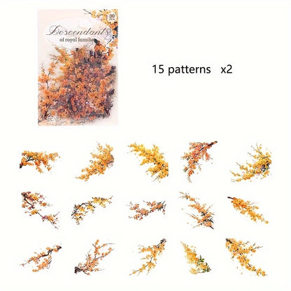 30 Pcs/Pack Vintage plant flowers PET waterproof sticker for DIY scrapbooking Journal Photo Album Decoration Materials Sticke
