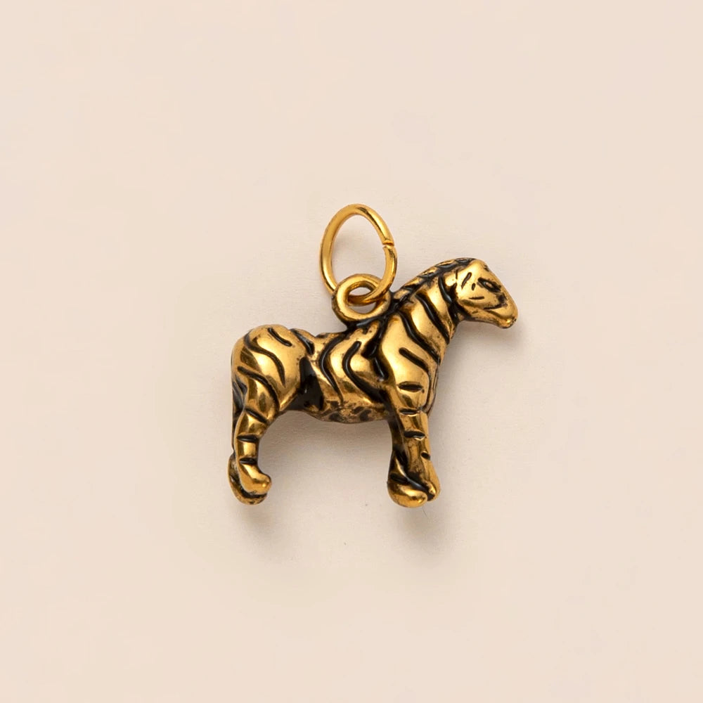 Animal Series Pendant Stainless Steel DIY Small Pendant Vacuum Plated 18K Gold Color Preserving Accessory in Furnace - zebra