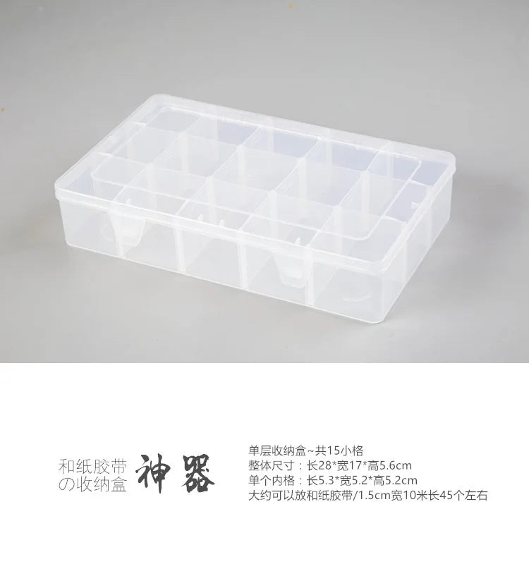 Clear Crafts Organizer Storage Box, 15 Compartments, Washi Tape, Art Supplies, Sticker Stationery