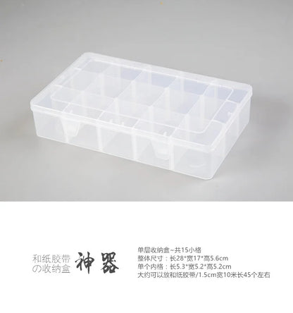 Clear Crafts Organizer Storage Box, 15 Compartments, Washi Tape, Art Supplies, Sticker Stationery