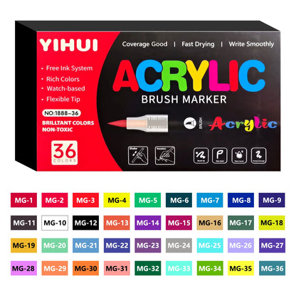 12/24/36/48/60 Colors Acrylic Paint Pens Markers Brush Tip Paint Markers For Rock Painting Wood Stone Glass Gift DIY Crafts