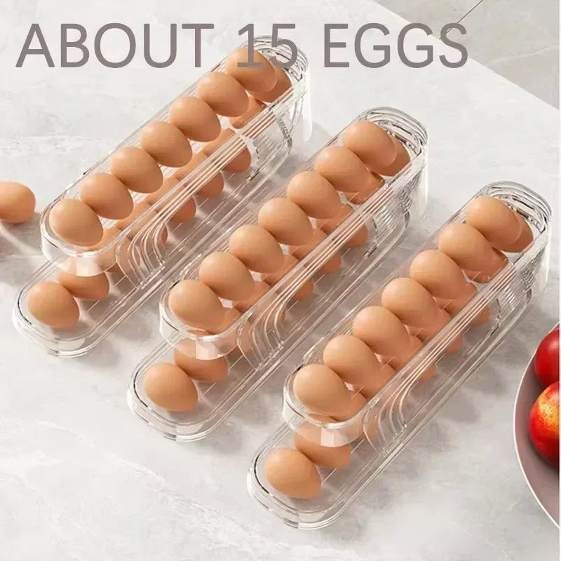 Bilayer Fridge Egg Storage Box Automatic Rolling Eggs Holder Rack Ladder Style Refrigerator Eggs Dispenser Egg Organizer Hold