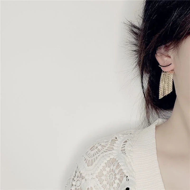 Fashion Statement Earring Long Statement Gold Color Bling Tassel Earrings For Women Female Wedding Daily Pendant Jewelry Gift