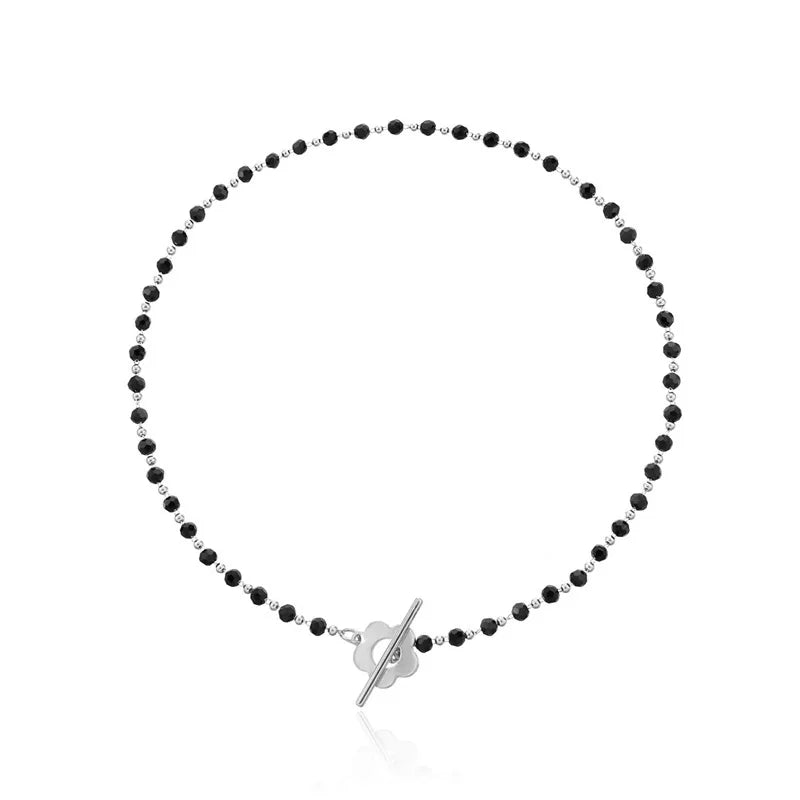 LATS 2022 Fashion Luxury OT Buckle Crystal Glass Bead Chain Choker Necklace for Women Flower Lariat Lock Collar Necklace Gift