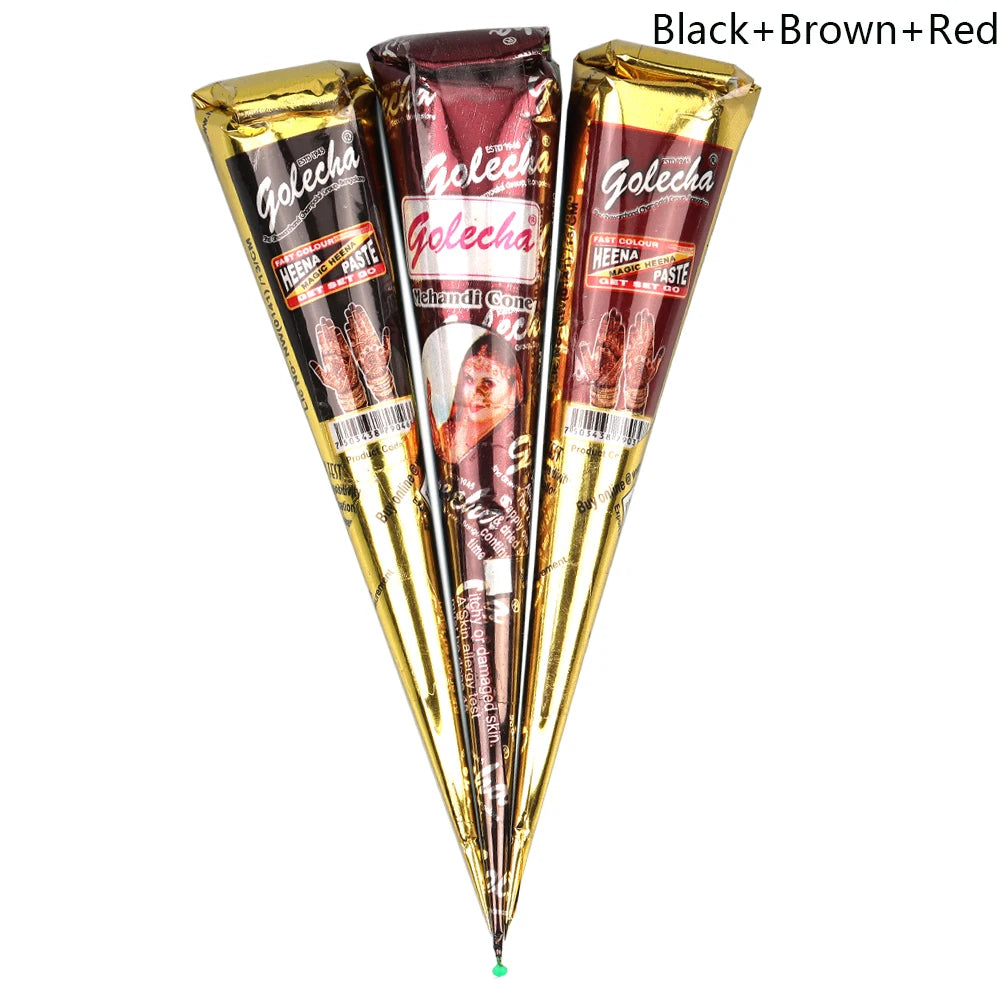GOLECHA Black Brown Red White Henna Cones Indian Henna Tattoo Paste For Temporary Tattoo Body Art Sticker Mehndi Body Paint -