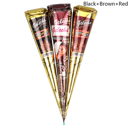 GOLECHA Black Brown Red White Henna Cones Indian Henna Tattoo Paste For Temporary Tattoo Body Art Sticker Mehndi Body Paint -