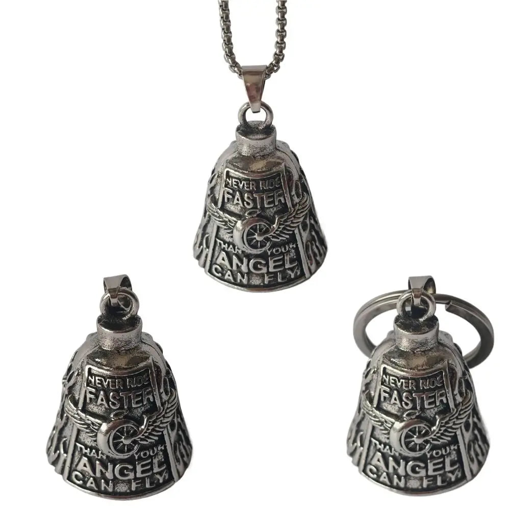 Vintage 3D Design Motorcycle Guardian Bell Punk Style Wing Design Biker Good Luck Charm Alloy Retro Angel Pendant Bell Men