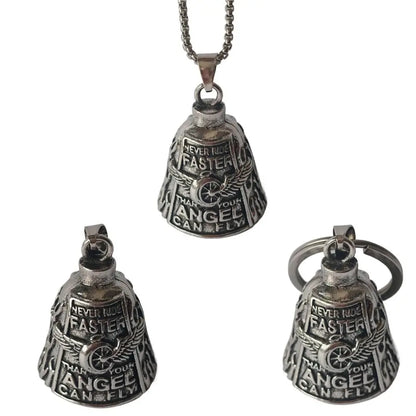 Vintage 3D Design Motorcycle Guardian Bell Punk Style Wing Design Biker Good Luck Charm Alloy Retro Angel Pendant Bell Men