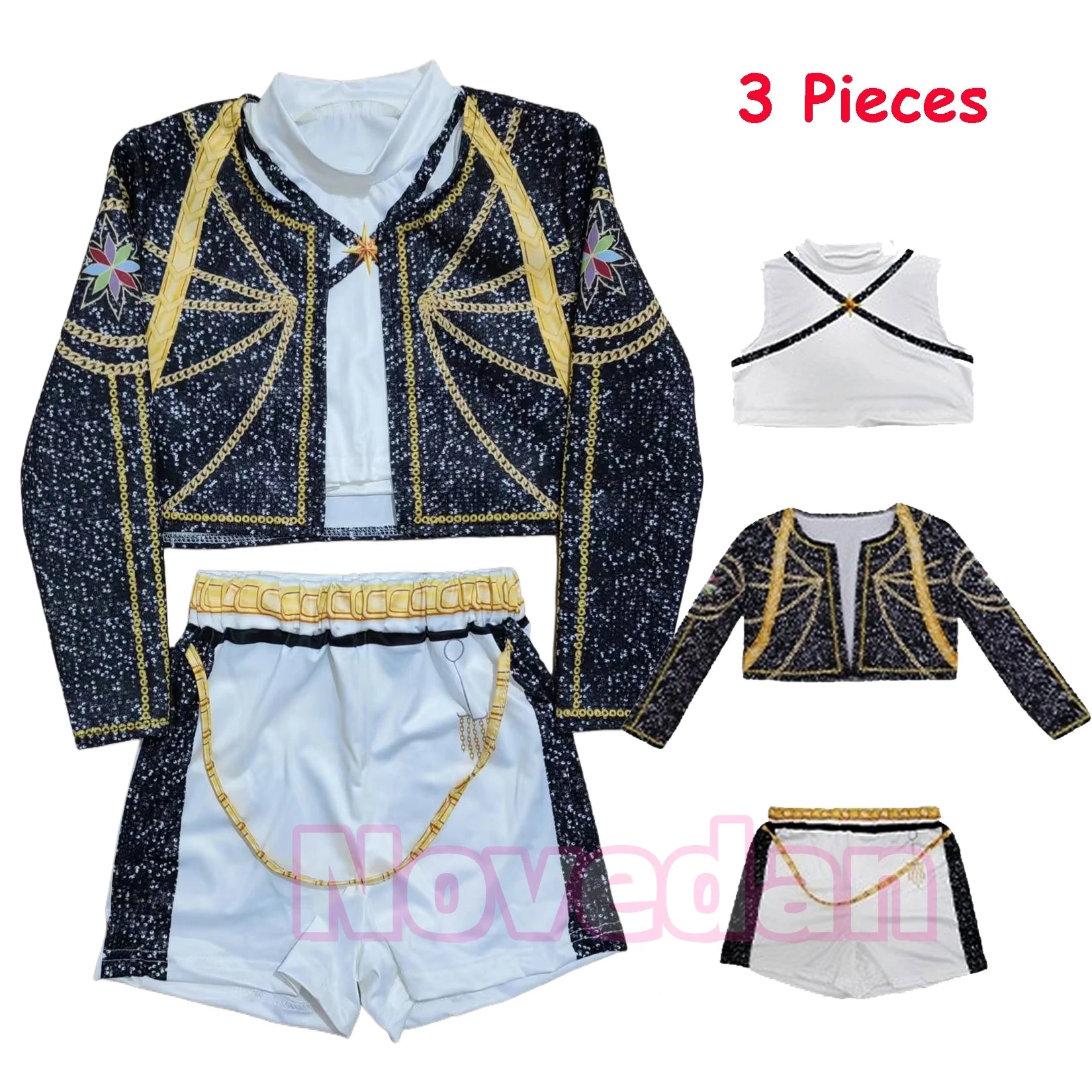 Kids Anime Cosplay Girl Costume Group Idol Singer Performance Show Black Golden Costume Child Halloween Party Clolthes Outfit