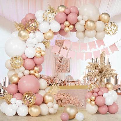 Retro Pink White Gold Balloons Garland Arch Kit Birthday Party Decoration Kids Baby Shower Wedding Party Supplies Letax Ballo