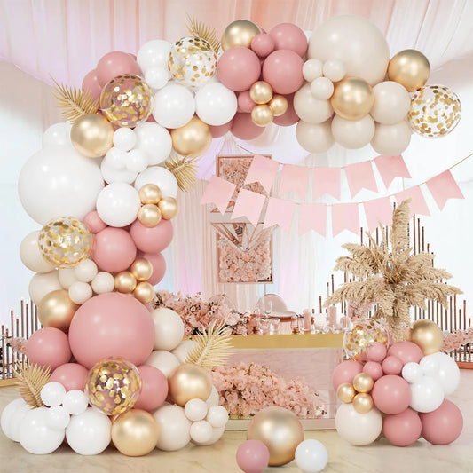 Retro Pink White Gold Balloons Garland Arch Kit Birthday Party Decoration Kids Baby Shower Wedding Party Supplies Letax Ballo