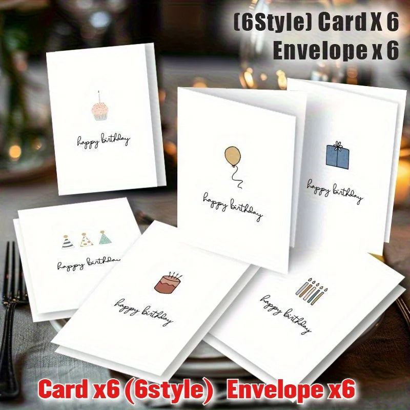 12pcs Pack Blank Birthday & Celebration Greeting Cards Blank Cards with Envelope, Elegant Minimalist Design, Pack for, Office
