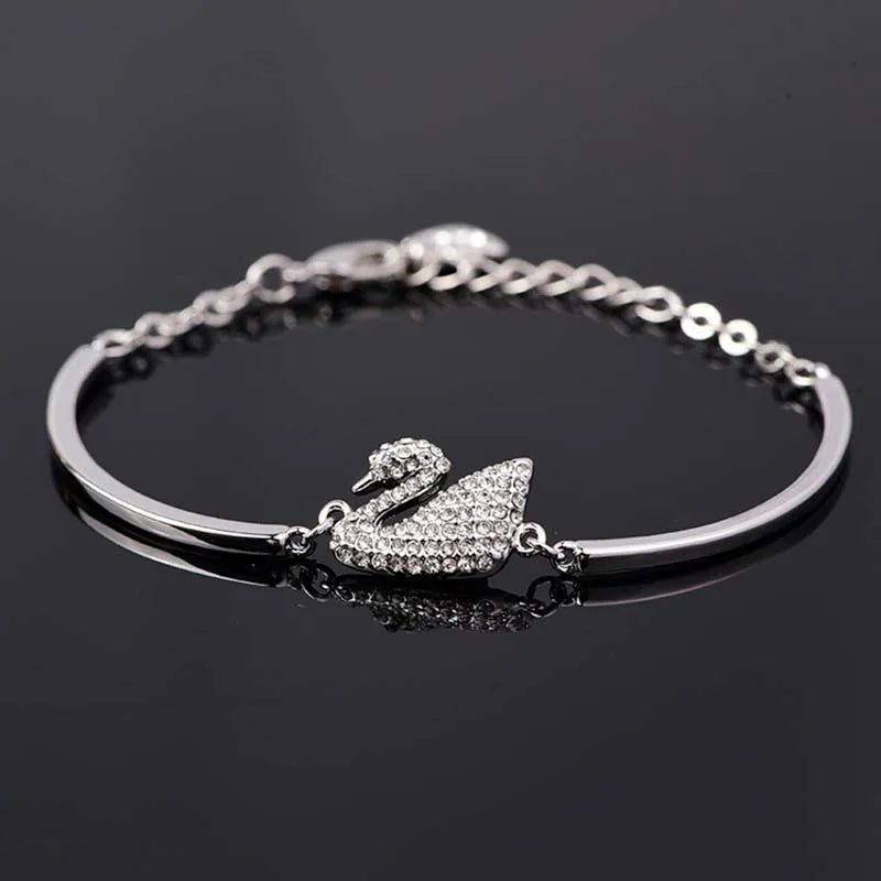Luxury Zircon Charm Bracelet Jewelry Accessories for Women's Party Gifts Fashion Gold Rose Gold Swan Bangle - Silver Color Wh