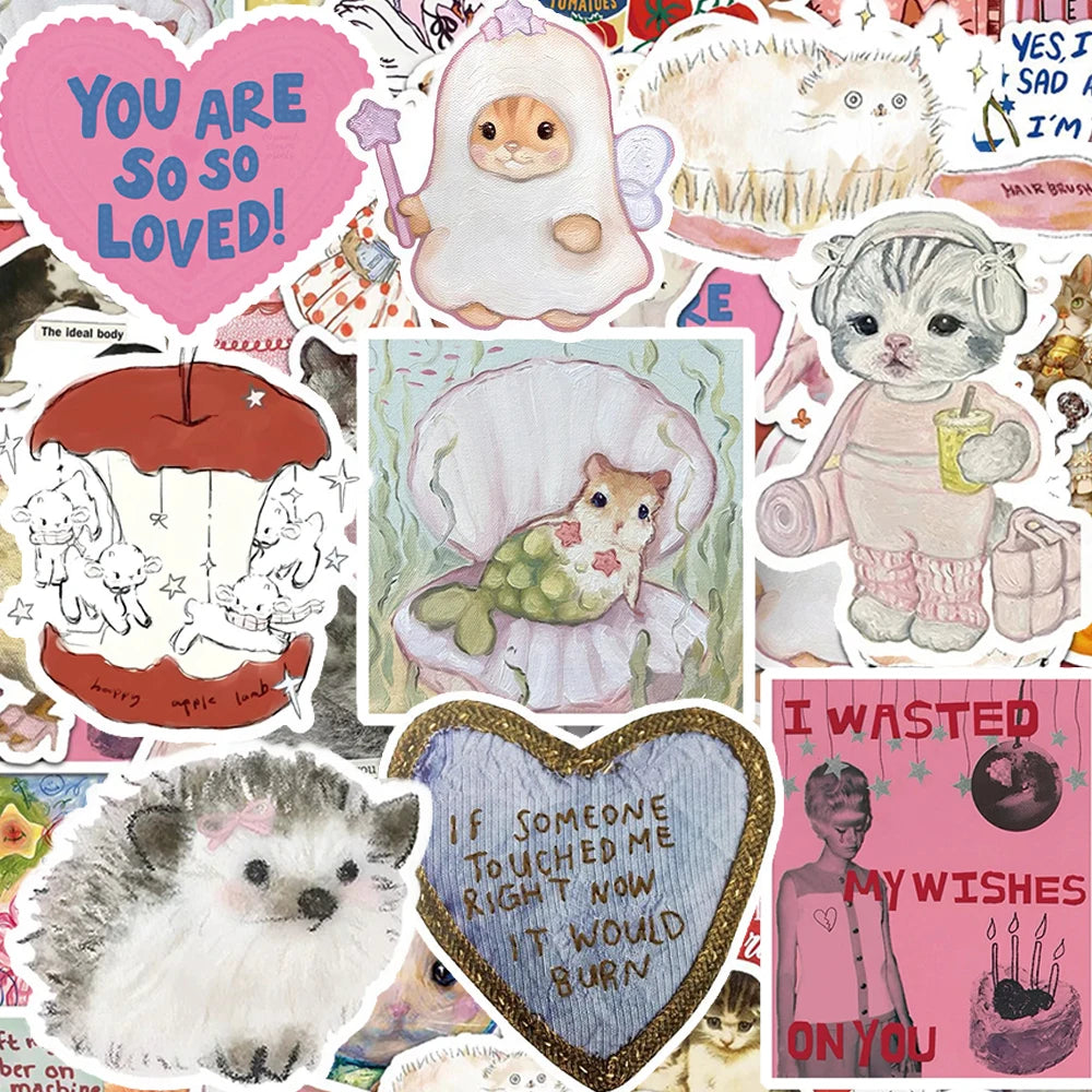 10/30/50pcs Vintage Cute Animal Pattern Stickers Funny Cartoon Creative Sticker Laptop Luggage Phone Graffiti Decals Decorati