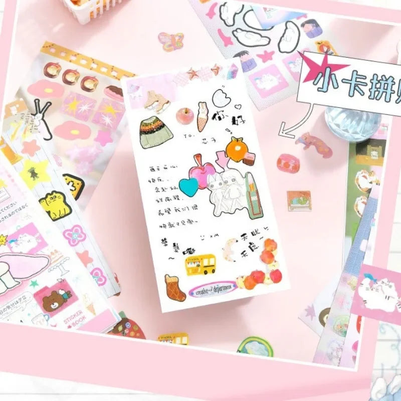 Ins Hand Account Scrapbook Stickers Cartoon PET Sticker Book Diy Diary Decoration School Supply Creative Stationery Stickers