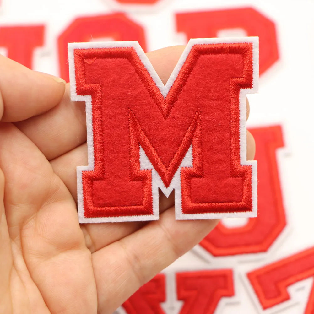 Red A-Z 0-9 English Number Letters Alphabet Towel Embroidered Patches For Clothing Bags Jacket Iron On Accessories DIY Logo N