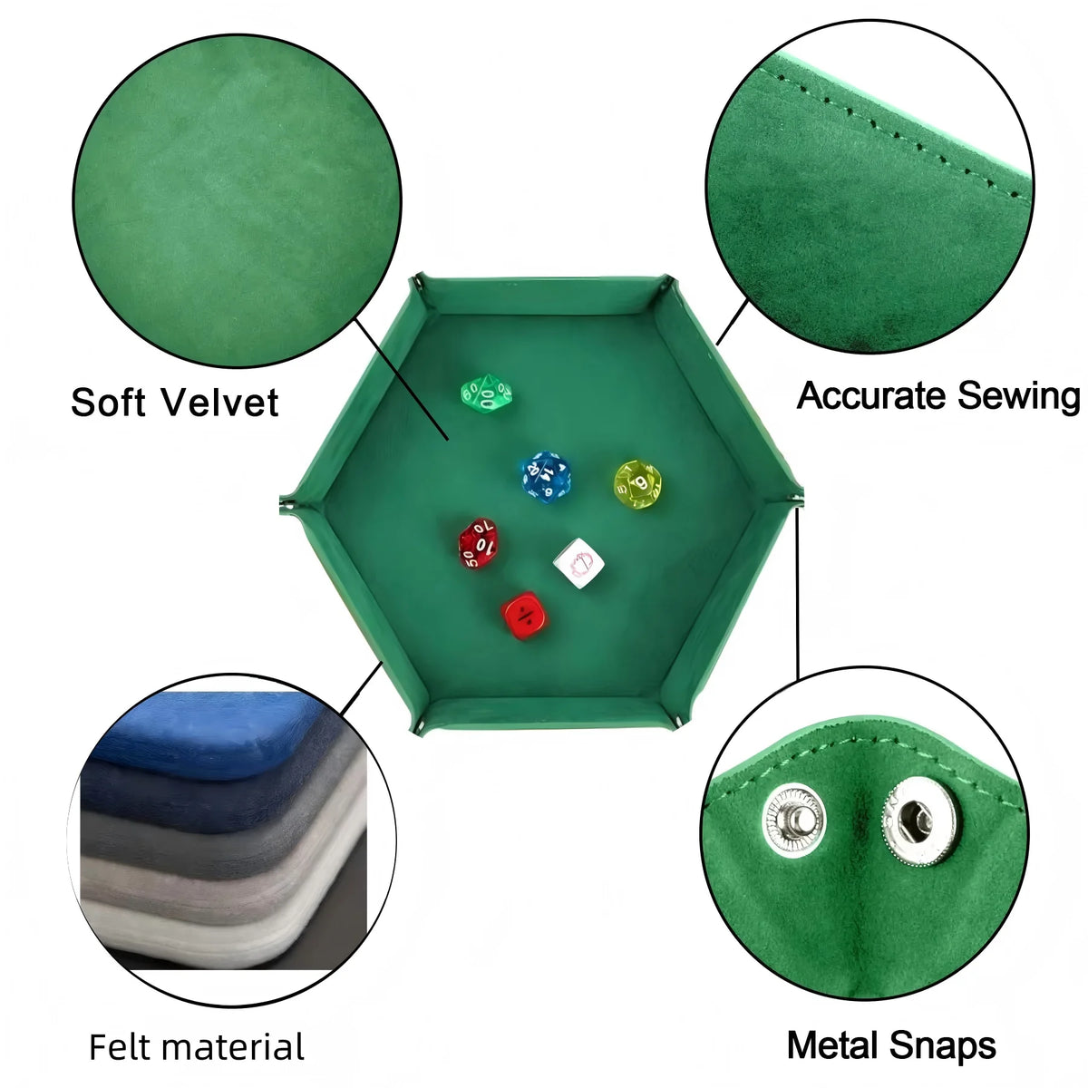 Hexagonal Felt Dice Tray Foldable Storage Box Game Tray Desktop Storage Box Jewelry Tray