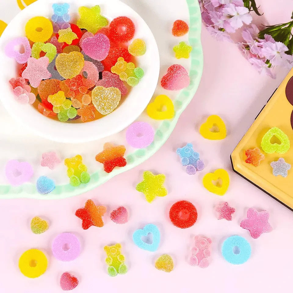 50 pcs Assorted Candy Charms - Soft Jelly Sugar Resin Flatback Beads for DIY Crafts, Phone Cases, and Nail Art