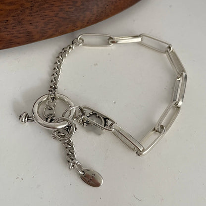 100% Solid 925 Sterling Silver Metal Bracelet for Women Vintage Handmade Simple Retro Heart Chain Bracelet Birthday Gift Part