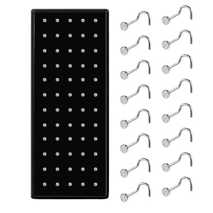Fashion Crystal Stainless Steel Nose Stud Piercing for Women Hypoallergenic 1.8mm Nose Ring Straight/L/Screw Shaped Body Jewe