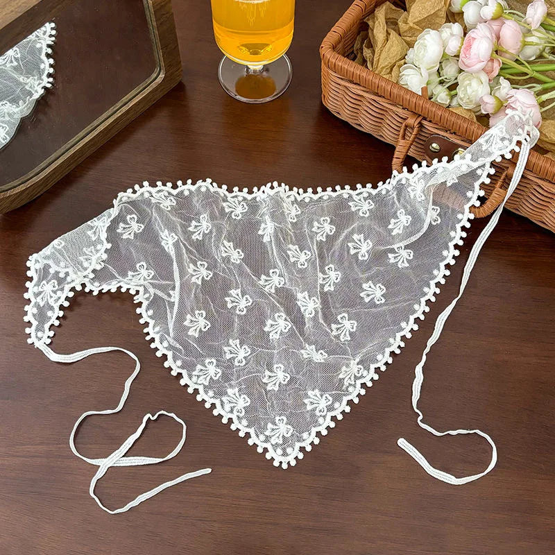 Multi Functional Triangle Scarf Cream Color Lace Waist Tie Belt Headband Bohemian Style Women Accessories - bow tie