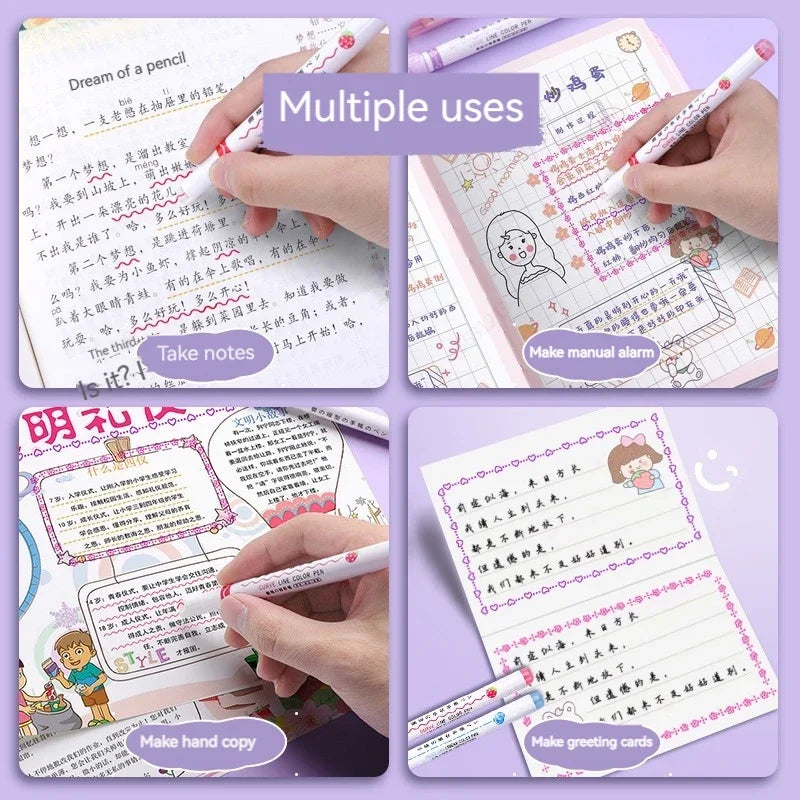 6Pcs/Set Flower Line Shape Highlighter Pen Roller Tip Curve Liner Marker Kawaii Korean Stationery School Office Supplies Gift
