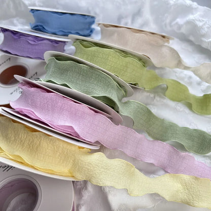 1PC 10 Yards Fishtail Yarn Ribbons 2.5cm Wave Edge Pleated Gifts Packaging Material Gift Wrapping Bouquets Chiffon Ribbon