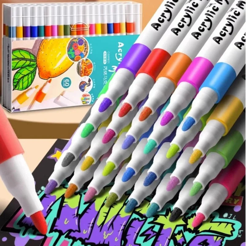 12-80 Colores Set Acrylic Paint Art Marker Pen Rock Painting for Kids Graffiti Stone Ceramic Glass Wood DIY Crafts Art Suppli