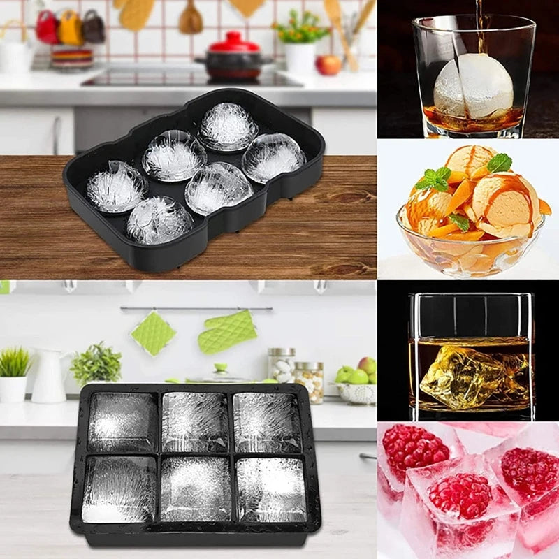 4/6/8/15Grids Silicone Ice Cube Molds Spherical Ice Molds Reusable Whiskey Ice Cube Molds Cocktail Freezer DIY Homemade Barwa