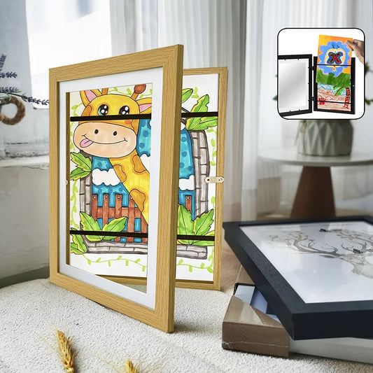 Wood Flap Art Frames Magnetic A4 Photo Frame Framed Picture DIY Children's Exhibition of Paintings Home Decoration Storage Ra