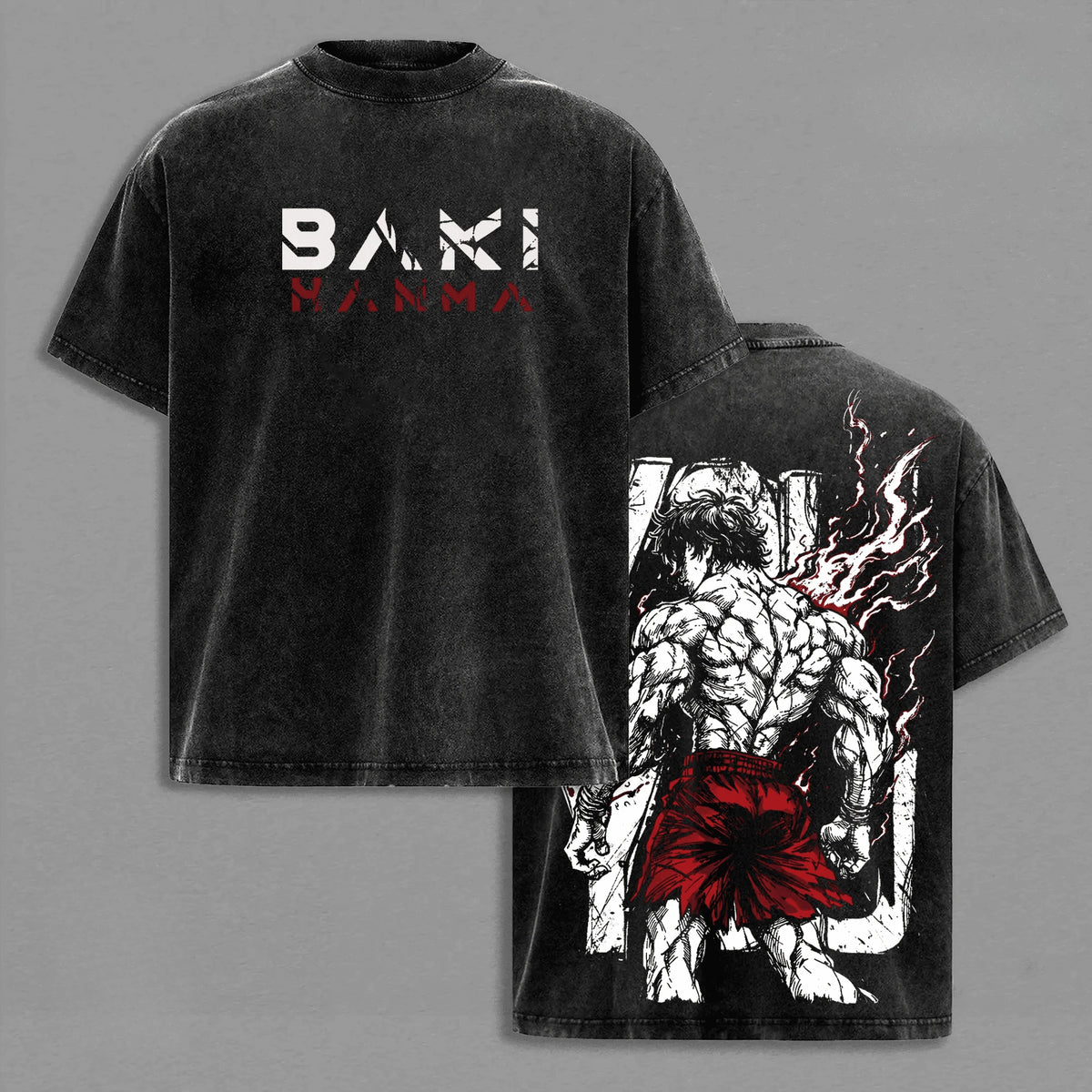 Baki Anime T-shirt Manga Printed Tshirt Men‘s Clothing Vintage Washed Oversized T Shirt Short Sleeve 100% Cotton Tees Tops - 