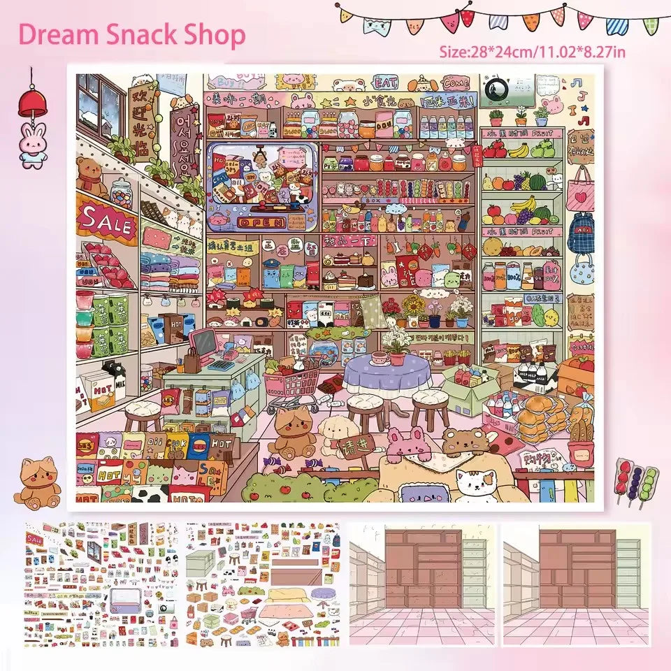 Extra-Large Vintage Grocery Store Scene Stickers Miniature Stickers for Product Storage Series 3D DIY Decorative Collage Stic