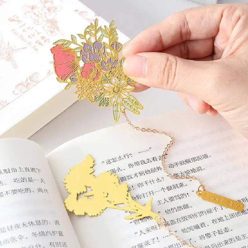 Gift Chinese Design Flowers Brass with Tassel Pendant Vintage Book Clips Office Fine Creative School Stationery Bookmarks