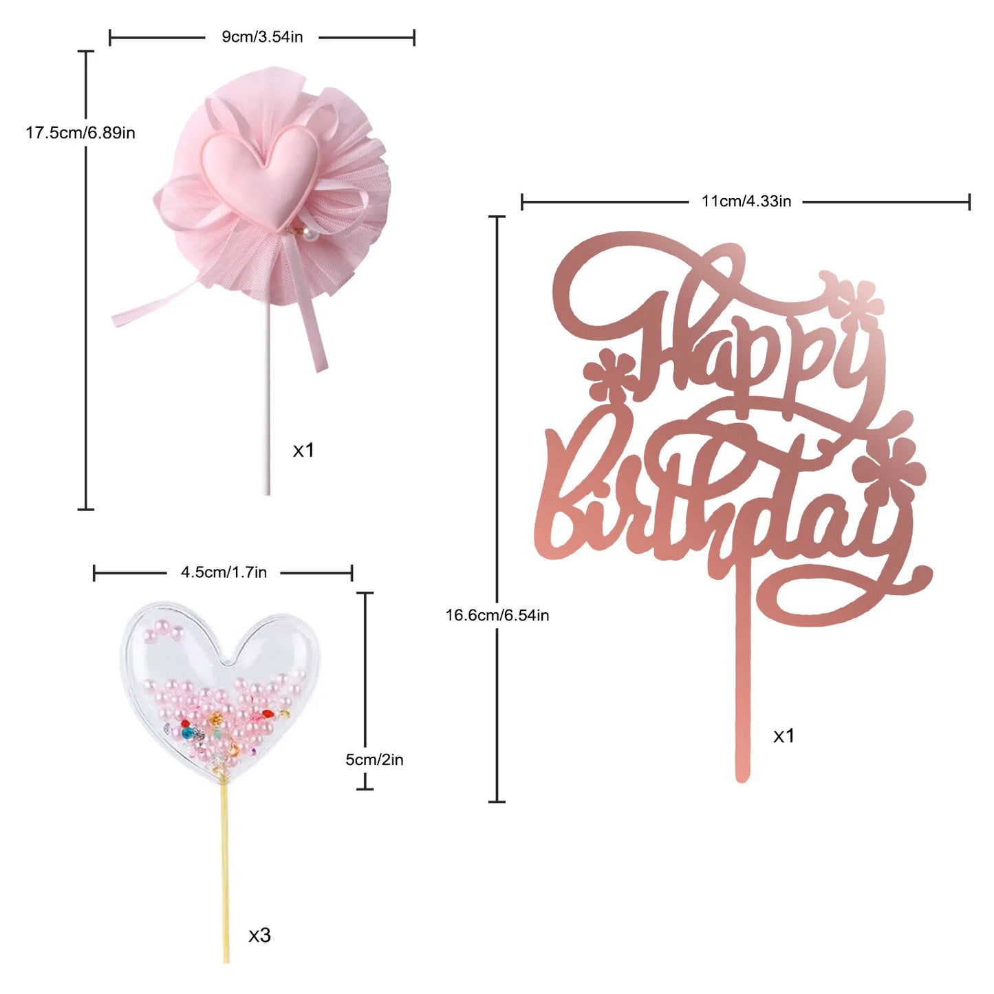 Restards Rose Gold Happy Birthday Cake Topper Heart Pink Pearls Cupcake Toppers for Girls Princess Party Decorations Supplies