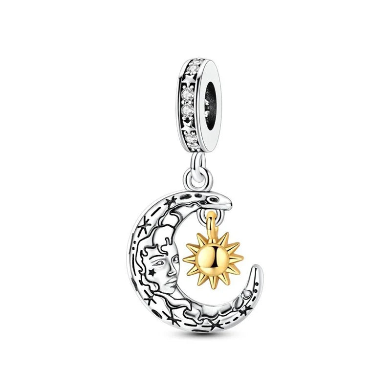 925 Sterling Silver Charms Fit Original Bracelets Star Moon Sun Spaceman Pendant Beads DIY Women Necklaces Jewelry - 39