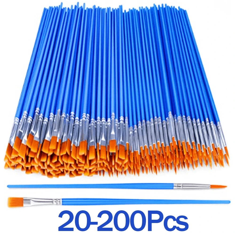 20-200Pcs Painting Brushes Set Art Round Flat Nylon Hair Paint Brush for Oil Acrylic Watercolor Kids/Artists/Beginners/Studen