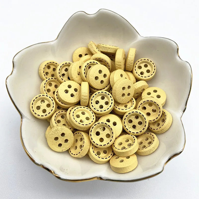 50pcs 10mm 4hole Mini Color Kids Buttons Wood Buttons Clothing Wedding Decoration Sewing Accessories - 60