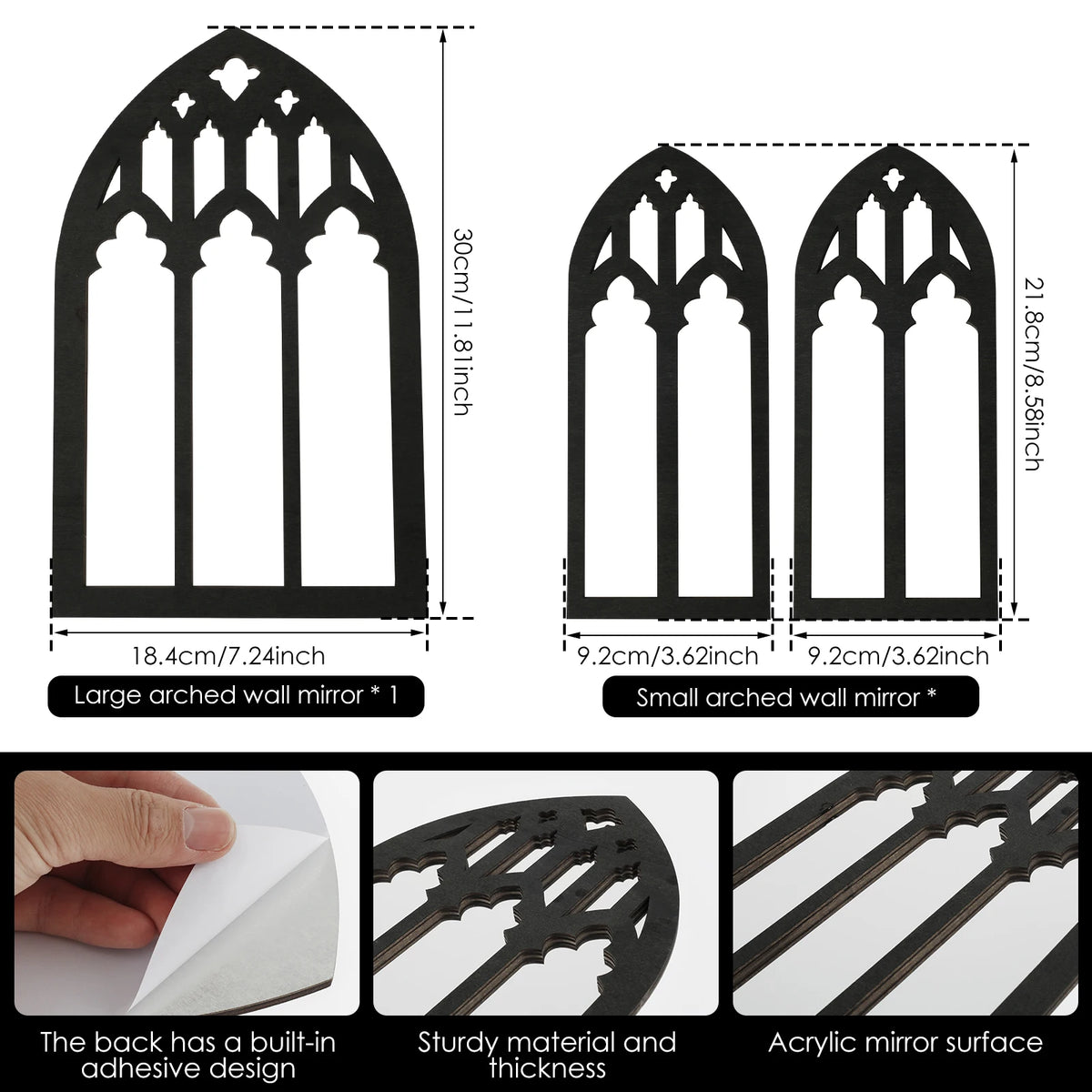 3Pcs Gothic Mirrors Wall Decor Arched Decor Mirror Wall Mounted Goth Room Decor Vintage Cathedral Window Mirror Entry Mirror